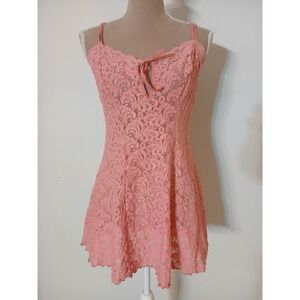 Sophia by Delicates Pink Lace Chemise Nightgown Medium Keyhole Tie Lingerie